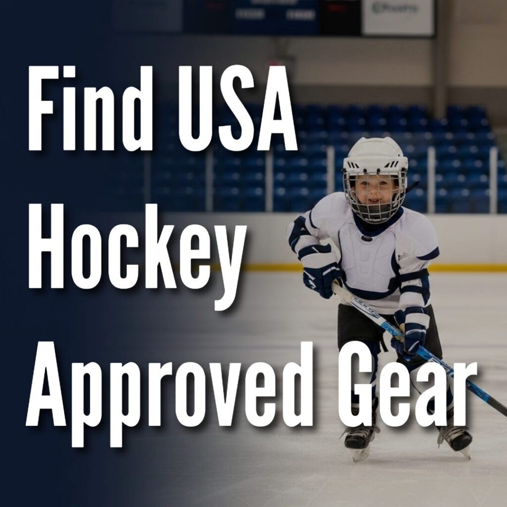 Youth hockey skates held over a player’s shoulder inside an ice rink, with soft arena lighting and a beginner‑friendly feel.
